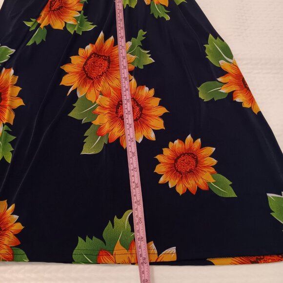 Short Sleeve Navy Blue Dress Sunflowers Print 95% polyester 5% Spandex, Size XL. - Picture 10 of 11